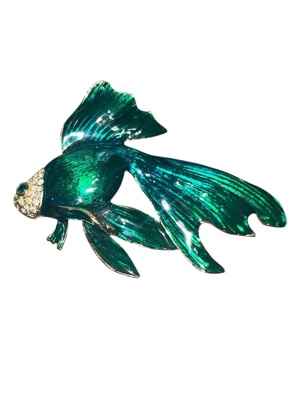 RARE Vintage 1980s CRAFT Signed Enamel Fantail Goldfish Brooch